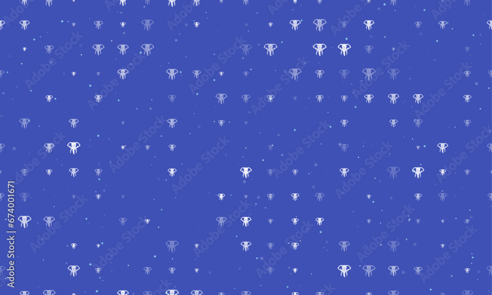 Poster seamless background pattern of evenly spaced white elephant heads of different sizes and opacity. ve