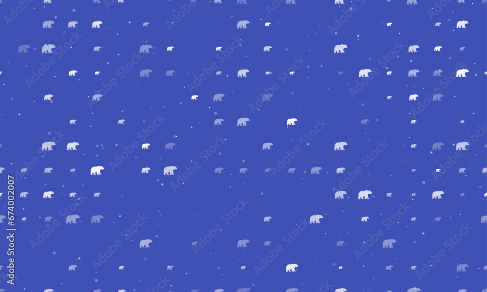 Poster seamless background pattern of evenly spaced white bear icons of different sizes and opacity. vector