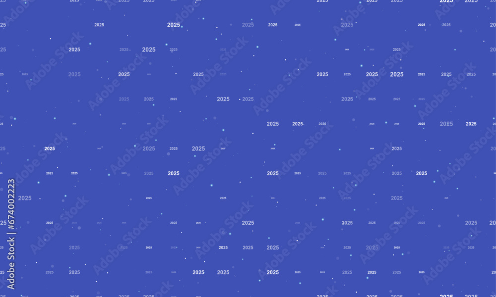 Aufkleber Seamless background pattern of evenly spaced white 2025 year symbols of different sizes and opacity. Vector illustration on indigo background with stars