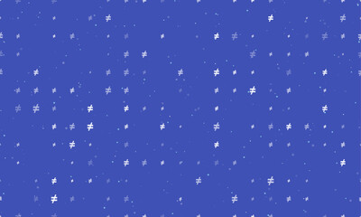 Seamless background pattern of evenly spaced white not equal symbols of different sizes and opacity. Vector illustration on indigo background with stars