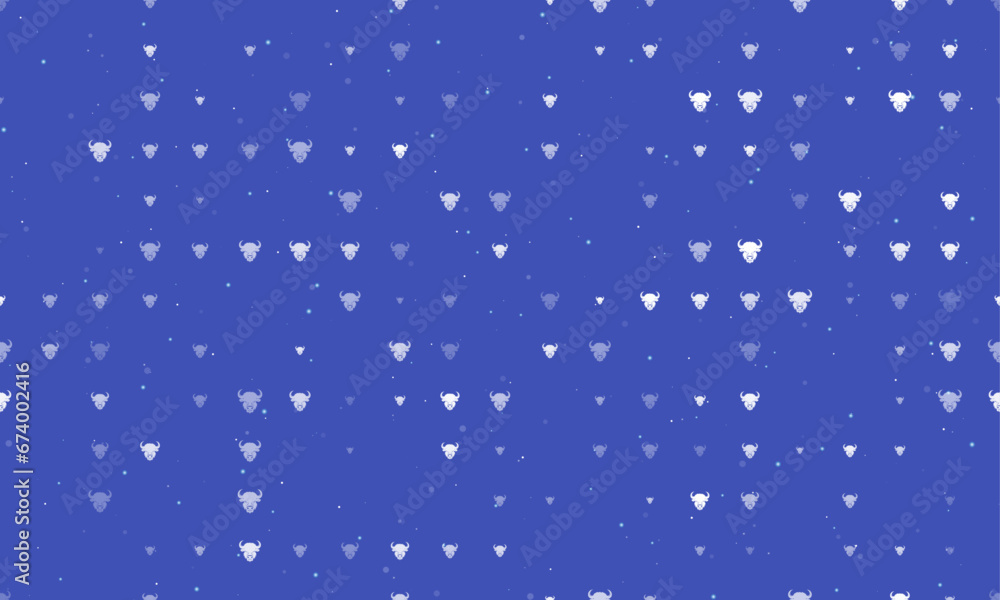 Poster seamless background pattern of evenly spaced white buffalo heads of different sizes and opacity. vec