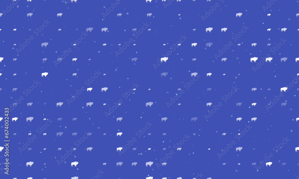 Poster seamless background pattern of evenly spaced white buffalo symbols of different sizes and opacity. v