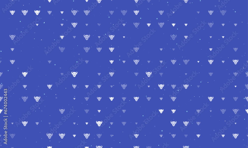 Poster seamless background pattern of evenly spaced white buffalo head symbols of different sizes and opaci
