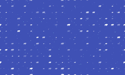 Seamless background pattern of evenly spaced white buffalo symbols of different sizes and opacity. Vector illustration on indigo background with stars
