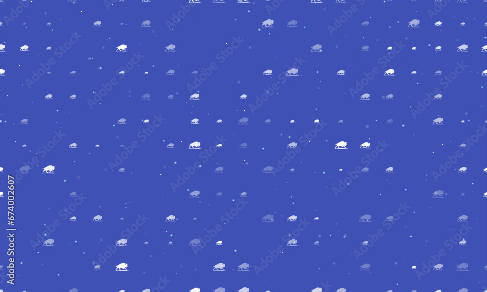 Poster seamless background pattern of evenly spaced white wild buffalos of different sizes and opacity. vec