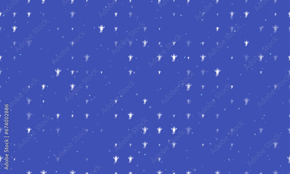 Poster seamless background pattern of evenly spaced white giraffe head symbols of different sizes and opaci