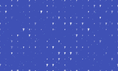 Seamless background pattern of evenly spaced white giraffe head symbols of different sizes and opacity. Vector illustration on indigo background with stars