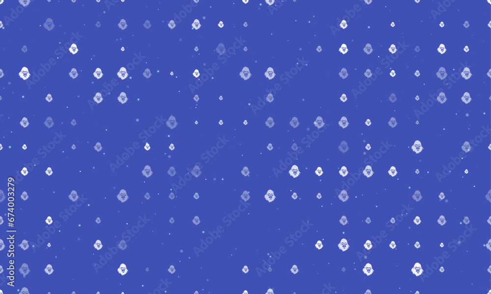 Poster seamless background pattern of evenly spaced white gorilla head symbols of different sizes and opaci