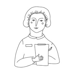 A medical worker in a medical cap is writing something down in a notebook.