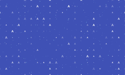 Seamless background pattern of evenly spaced white capital letter A symbols of different sizes and opacity. Vector illustration on indigo background with stars