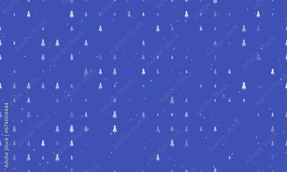 Poster seamless background pattern of evenly spaced white rockets of different sizes and opacity. vector il