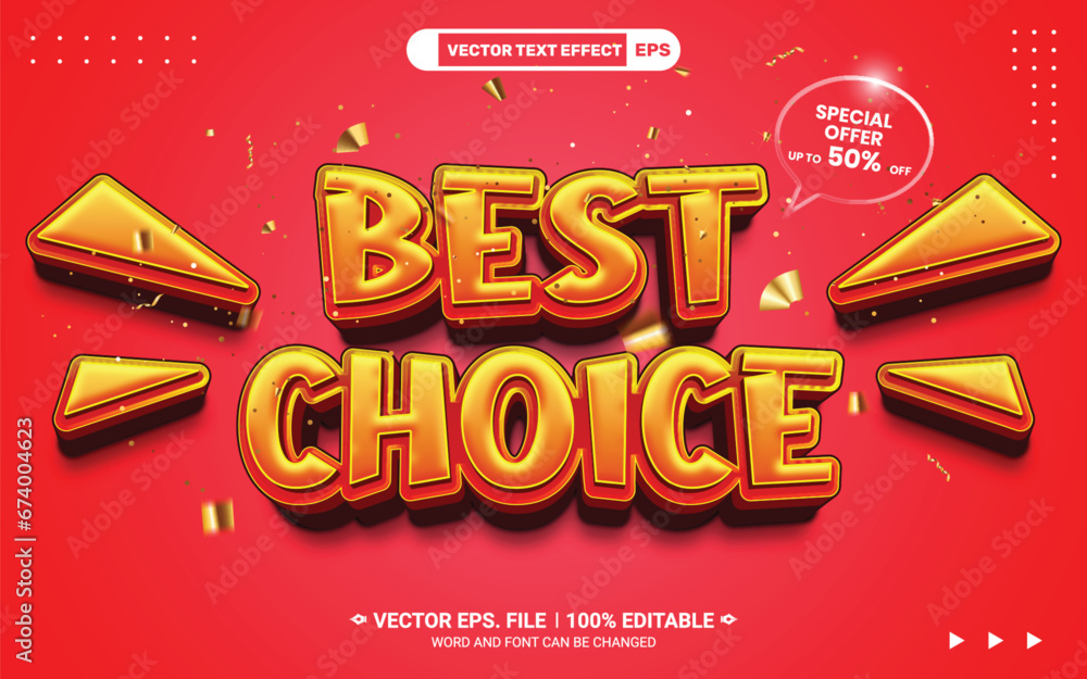 Poster best choice editable 3d vector text style effect on red background