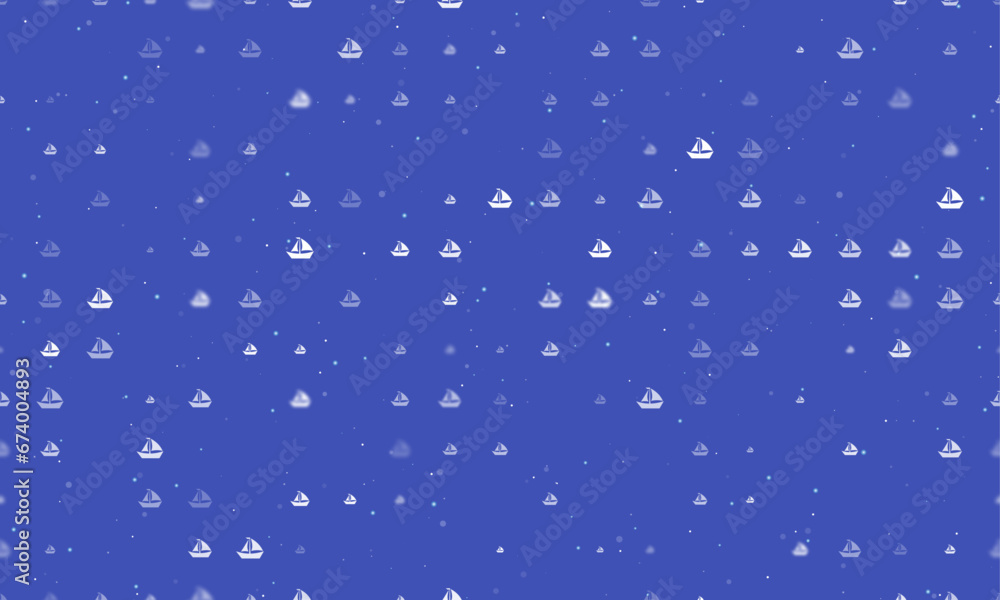 Aufkleber seamless background pattern of evenly spaced white sailing boat symbols of different sizes and opaci