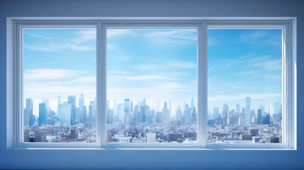 a window with a view of a city skyline