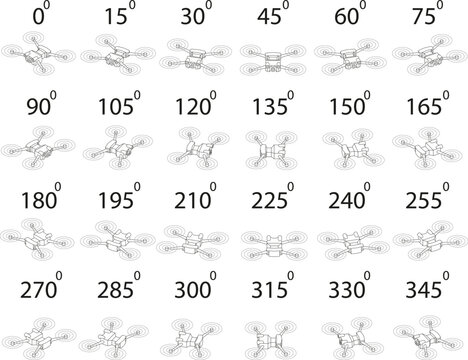 A set of 24 drones from different angles. Rotation of the drone in outline by 15 degrees for animation.  