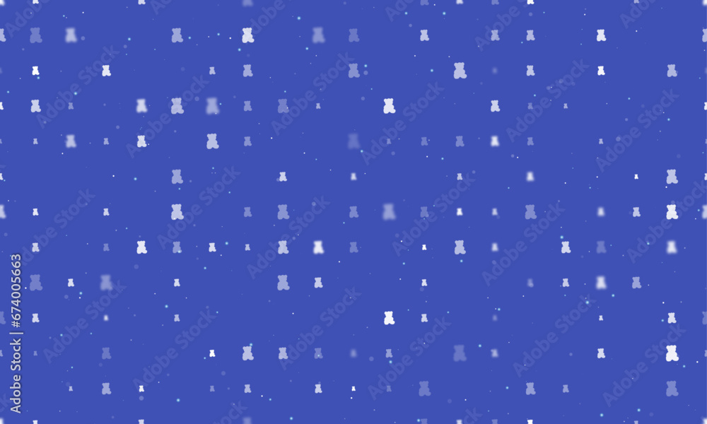 Poster seamless background pattern of evenly spaced white teddy bear symbols of different sizes and opacity