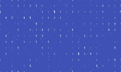 Seamless background pattern of evenly spaced white ballerina symbols of different sizes and opacity. Vector illustration on indigo background with stars