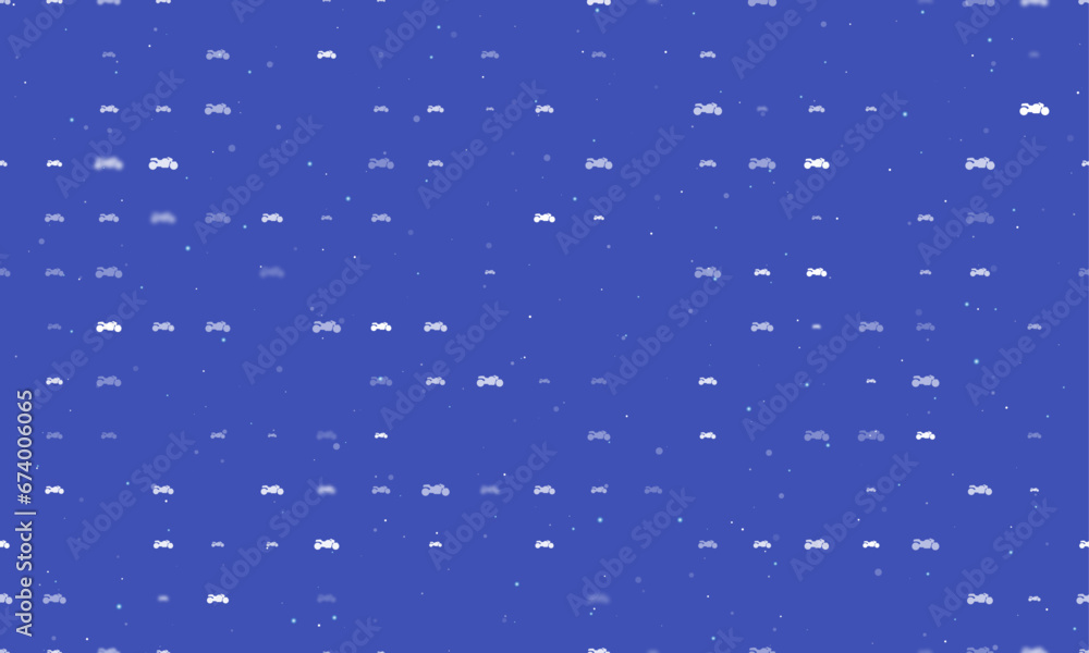 Poster seamless background pattern of evenly spaced white bike symbols of different sizes and opacity. vect