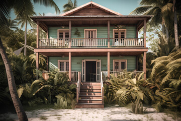 Fototapeta na wymiar Traditional Caribbean architecture. Private house at the beach.