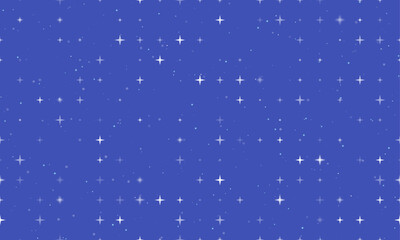 Seamless background pattern of evenly spaced white star symbols of different sizes and opacity. Vector illustration on indigo background with stars