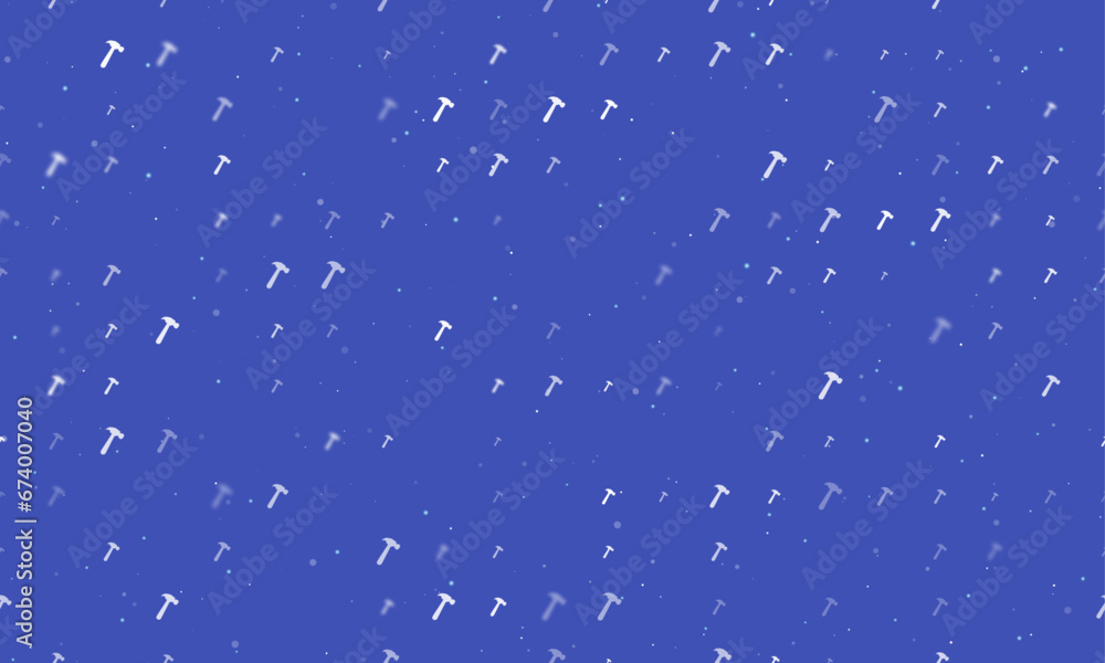 Poster seamless background pattern of evenly spaced white hammer symbols of different sizes and opacity. ve