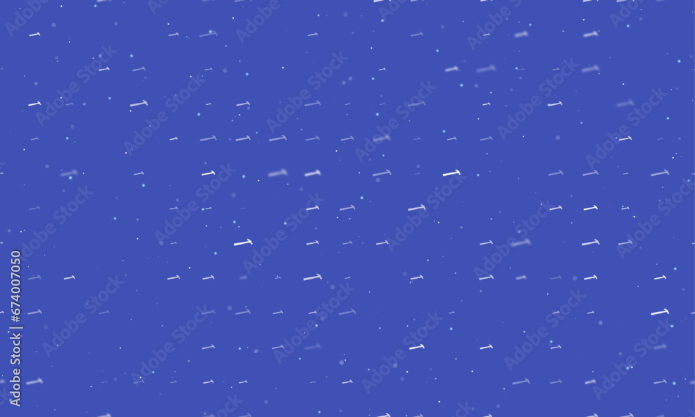 Poster seamless background pattern of evenly spaced white hammer symbols of different sizes and opacity. ve