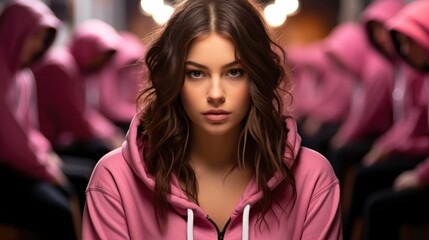 Fototapeta premium Portrait Serious Gen Z People Looking, Bright Background, Background Hd