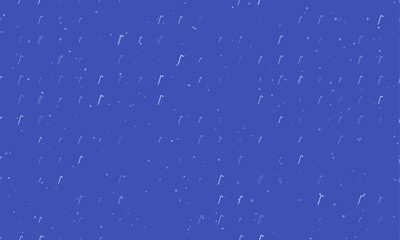 Seamless background pattern of evenly spaced white crowbar symbols of different sizes and opacity. Vector illustration on indigo background with stars