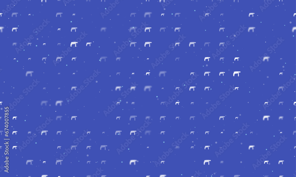 Poster seamless background pattern of evenly spaced white drill symbols of different sizes and opacity. vec