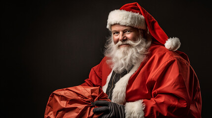 Santa claus with a bag of gifts with copy space