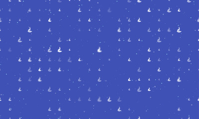 Seamless background pattern of evenly spaced white hare symbols of different sizes and opacity. Vector illustration on indigo background with stars