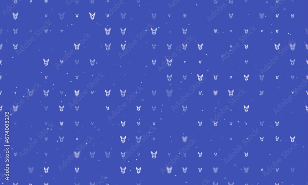 Poster seamless background pattern of evenly spaced white hare's head symbols of different sizes and opacit
