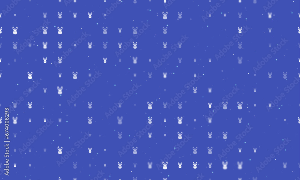 Poster seamless background pattern of evenly spaced white cute hare head symbols of different sizes and opa
