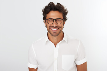 portrait of a man smiling wearing glasses, happy man with glasses