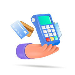 Payment terminal, a modern POS-bank payment device.
 A payment device with an NFC keyboard. A credit card reader.
 Vector 3D illustration of a contactless payment system.