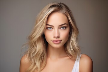 Fototapeta premium Beautiful young blond woman studio portrait. AI generative