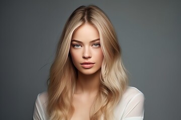 Beautiful young blond woman studio portrait. AI generative