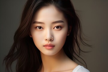 Beautiful young asian woman studio portrait. AI generative