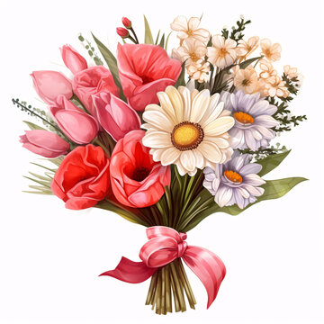 Bouquet of beautiful flowers on white background