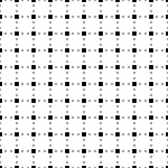 Square seamless background pattern from geometric shapes are different sizes and opacity. The pattern is evenly filled with small black rectangles. Vector illustration on white background
