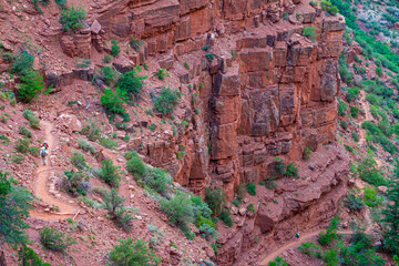 Hikers on The Switchbacks in Red Wall Canyon, North Kaibab Trail, Grand Canyon National Park, Arizona, USA