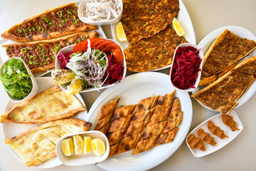 Kiymali pide.Turkish pide with minced meat. Turkish pizza mince pita Pide on white background. Etli...