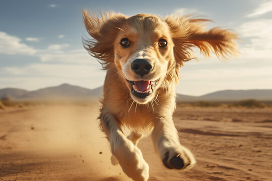 Joyful Dog Running Free in the Desert