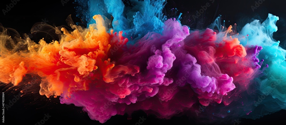 Poster a colorful cloud of multicolor powder exploded creating a vibrant burst on a black background it res