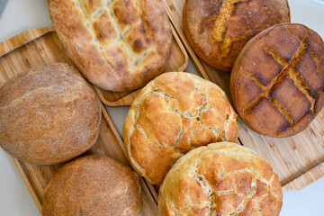 Table scene of assorted take out or delivery foods. Traditional Turkish cuisine. Various Turkish meal and appetizers. Top down view on a table.