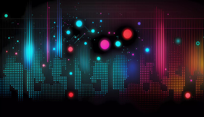 a colorful abstract background with lines and dots on a black background with a blue and pink background and a black background with a blue and red