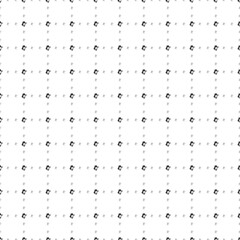 Square seamless background pattern from geometric shapes are different sizes and opacity. The pattern is evenly filled with small black wolf heads. Vector illustration on white background