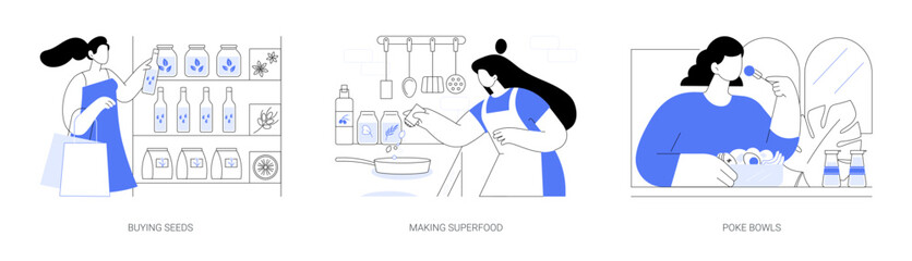 Eating superfoods isolated cartoon vector illustrations se