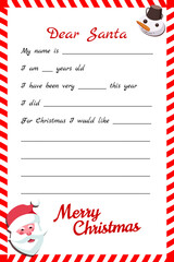 Christmas kid letter to Santa Claus template