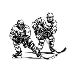 ice hockey player silhouettes logo with a white background